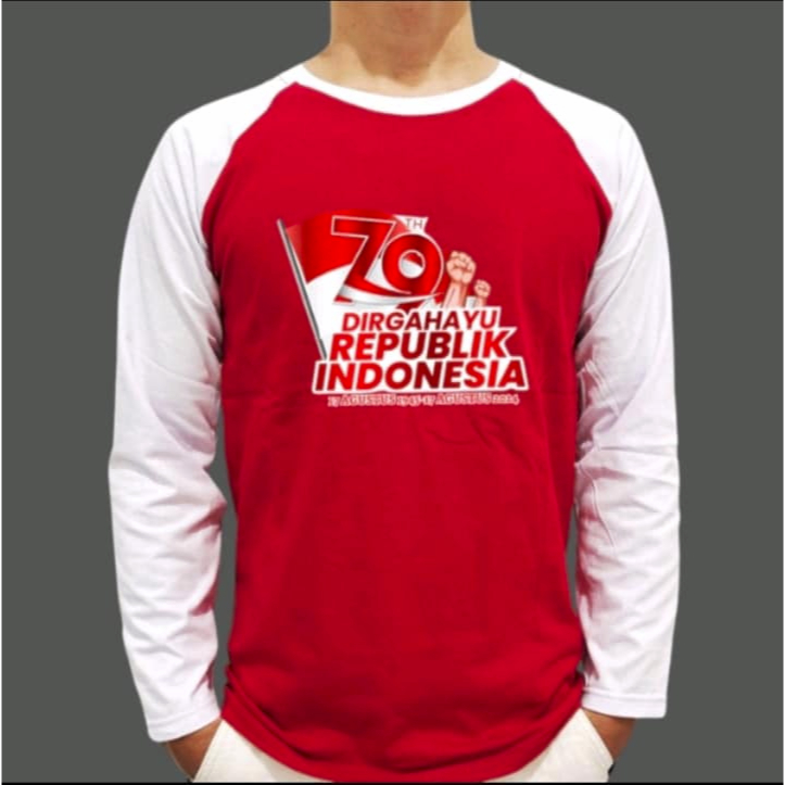 Kaos RAGLAN Merah Putih Bermotif Lengan Panjang - Kaos Raglan Motif - Baju Agustusan - Kaos Raglan M