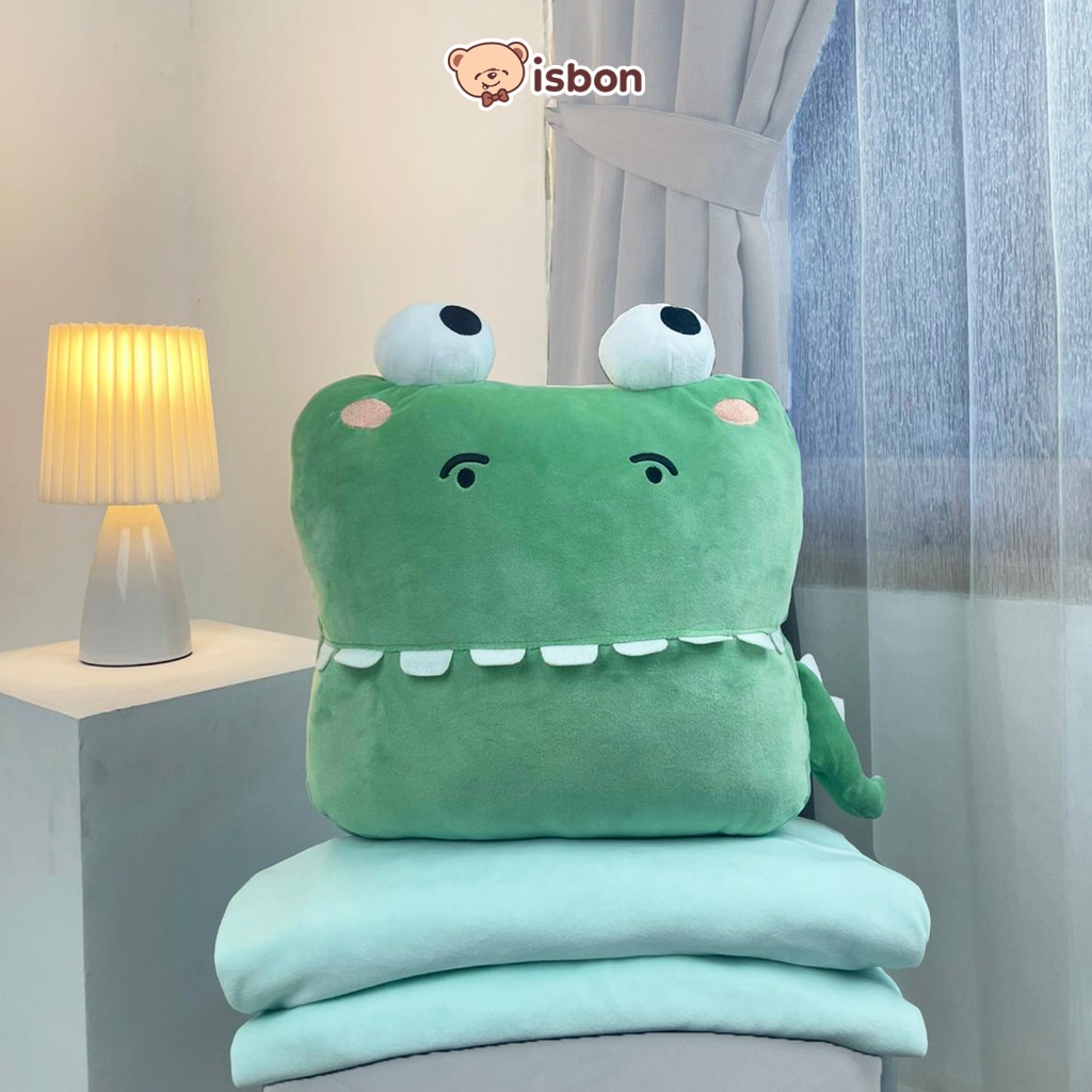 ISTANA BONEKA Balmut crocodile bantal selimut buaya hijau untuk traveling perjalanan jauh bahan prem