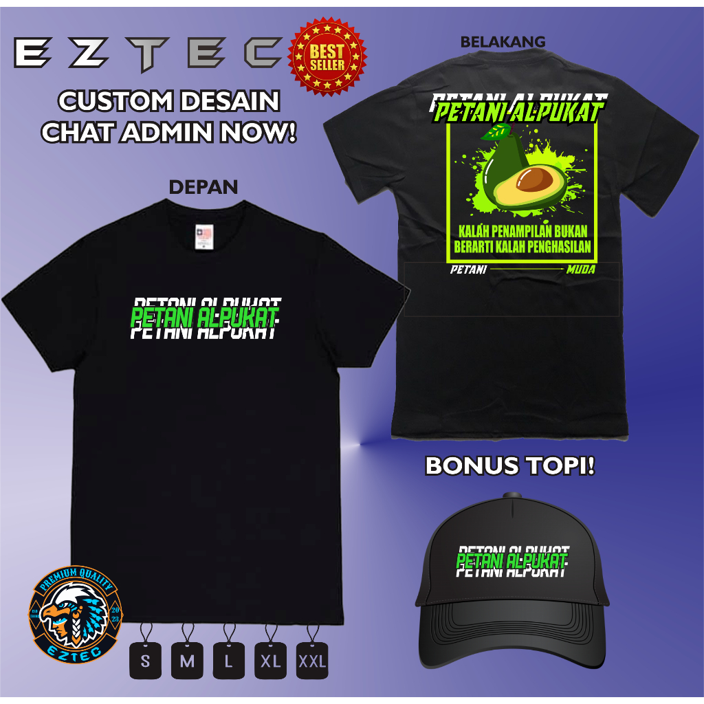 KAOS PETANI ALPUKAT PETANI MUDA BONUS TOPI VARCITY APPAREL