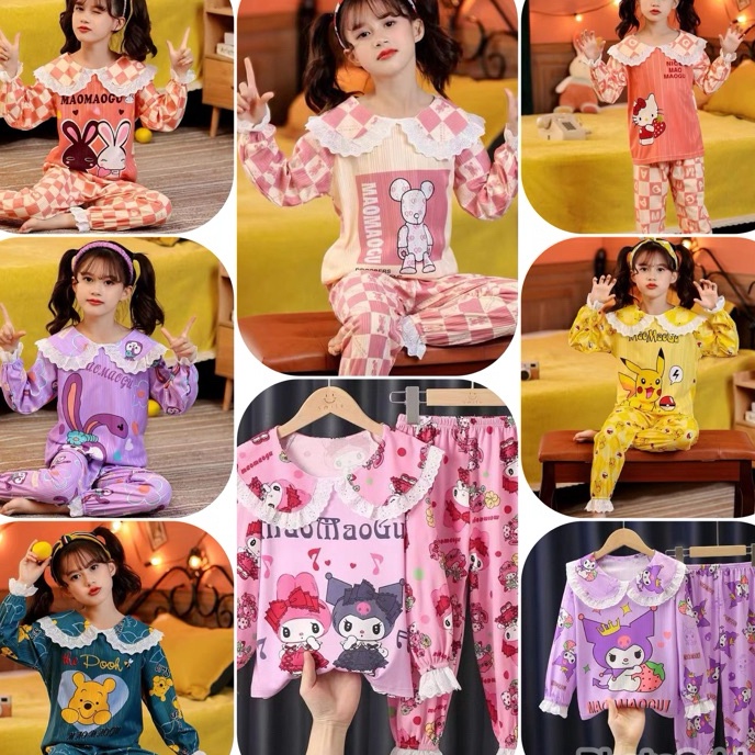 berkualitas Setelan Piyama Baju Tidur Premium Import Celana Tangan Pendek Anak Putri Perempuan Karak