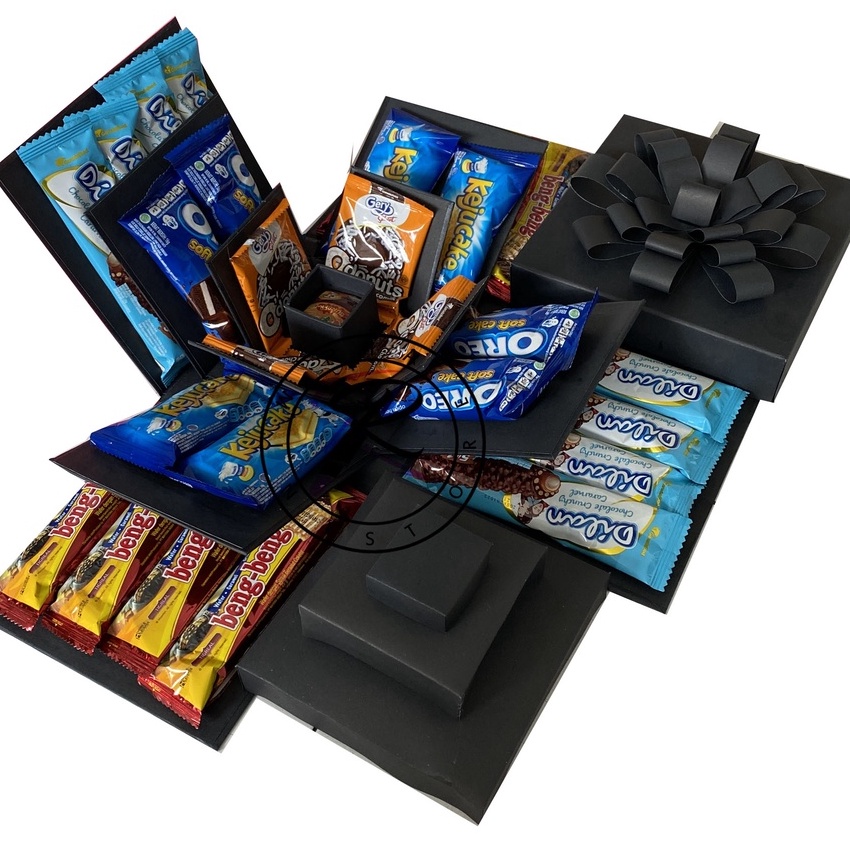 

Potongan Explosion Box Snack Box Kado Unik Hampers Box Snack Box 3 Layer 1 kotak kecil 17x17cm