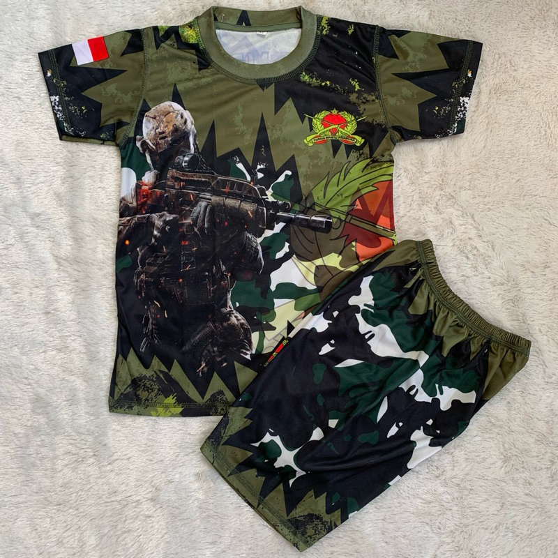 SETELAN JERSEY ANAK LENGAN PENDEK MOTIF LORENG INFANTERI | BAJU JERSEY ANAK TENTARA | SETELAN ANAK U