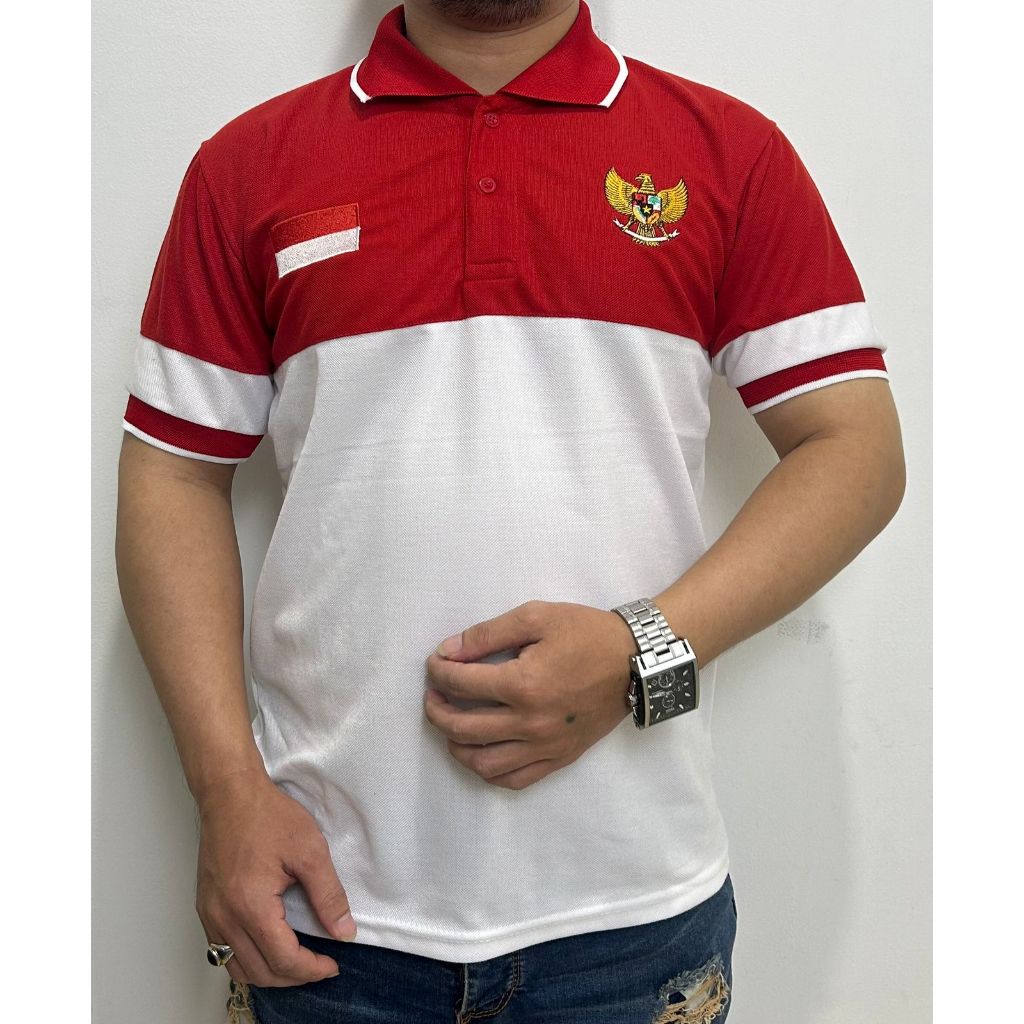 POI POLO SHIRT 17 AGUSTUS / KAOS KERAH GARUDA INDONESIA / BAJU MERAH PUTIH BORDIR GARUDA