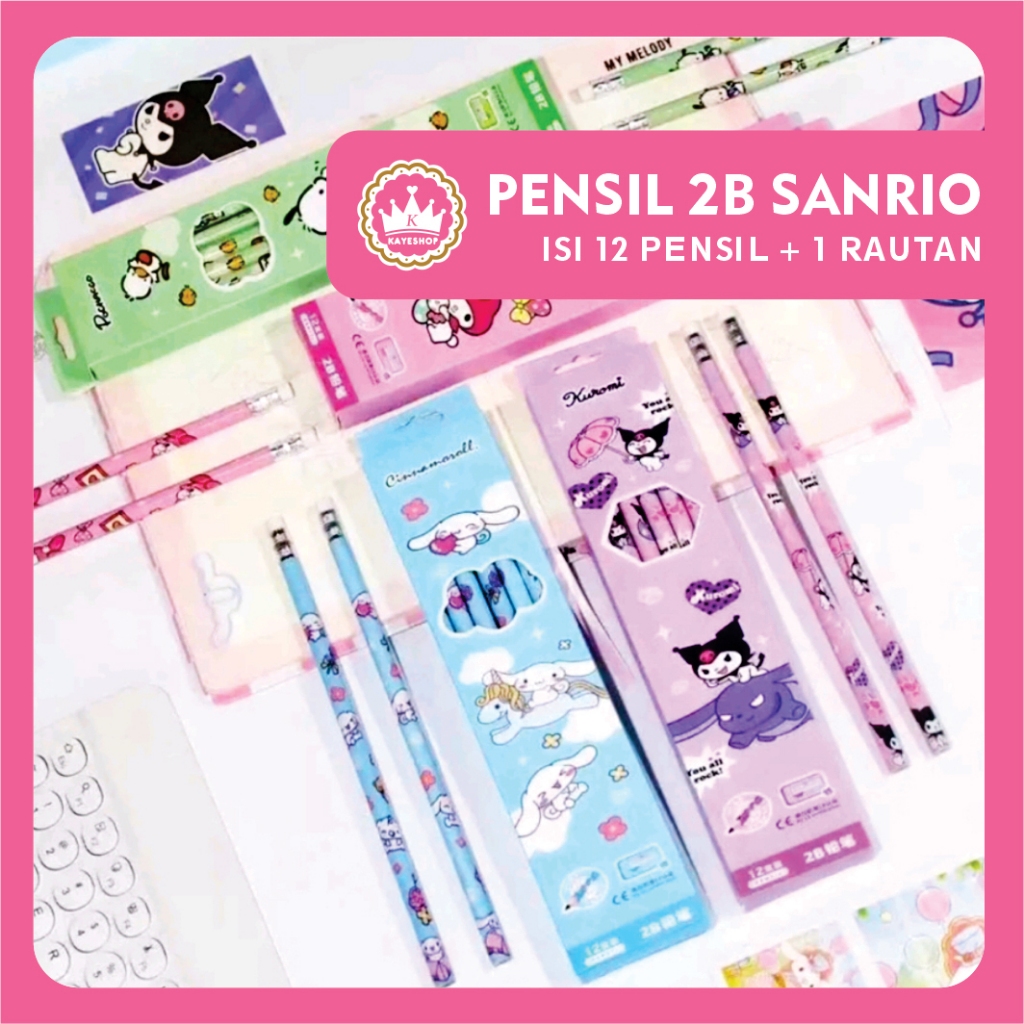 

Pensil 2B S4nr1o isi 12 pcs Dapat Rautan | Kuromi Cinnamoroll Melody Stationery Alat Tulis Anak