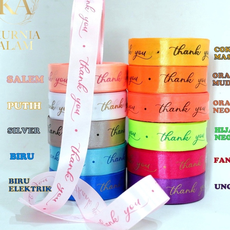 

Terbatas Pita Satin Ukuran Lebar 25cm atau 1 inch Tulisan THANK YOU 1 Roll Meteran untuk Hiasan Dekorasi Buket Pita Kado Party Birthday