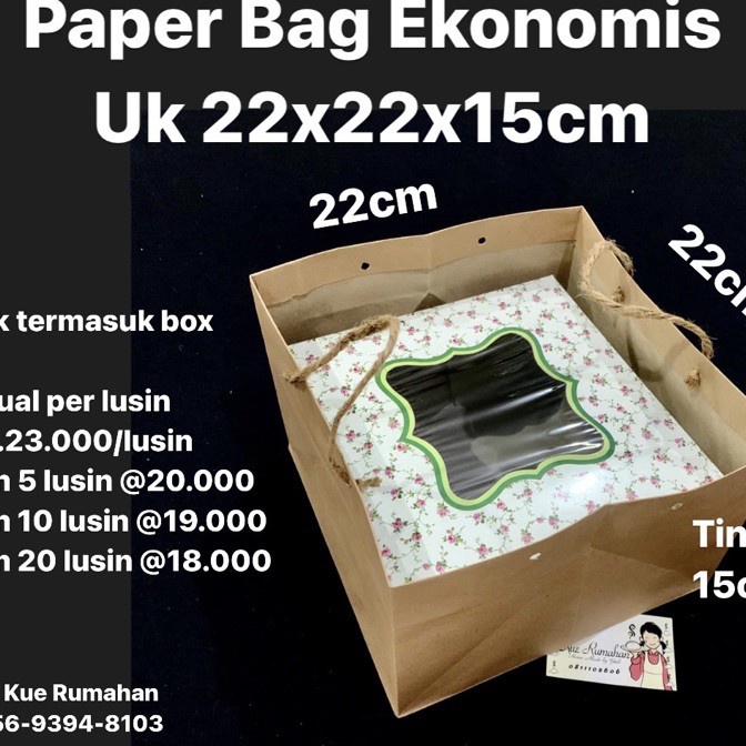 

Terbatas Paper Bag Ekonomis Uk 22x22x15cm Dijual per lusin