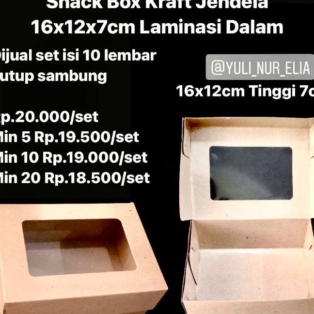 

FG2 Snack Box Kraft Jendela 16x12x7cm Laminasi Dalam Dijual set Isi 1 lembar