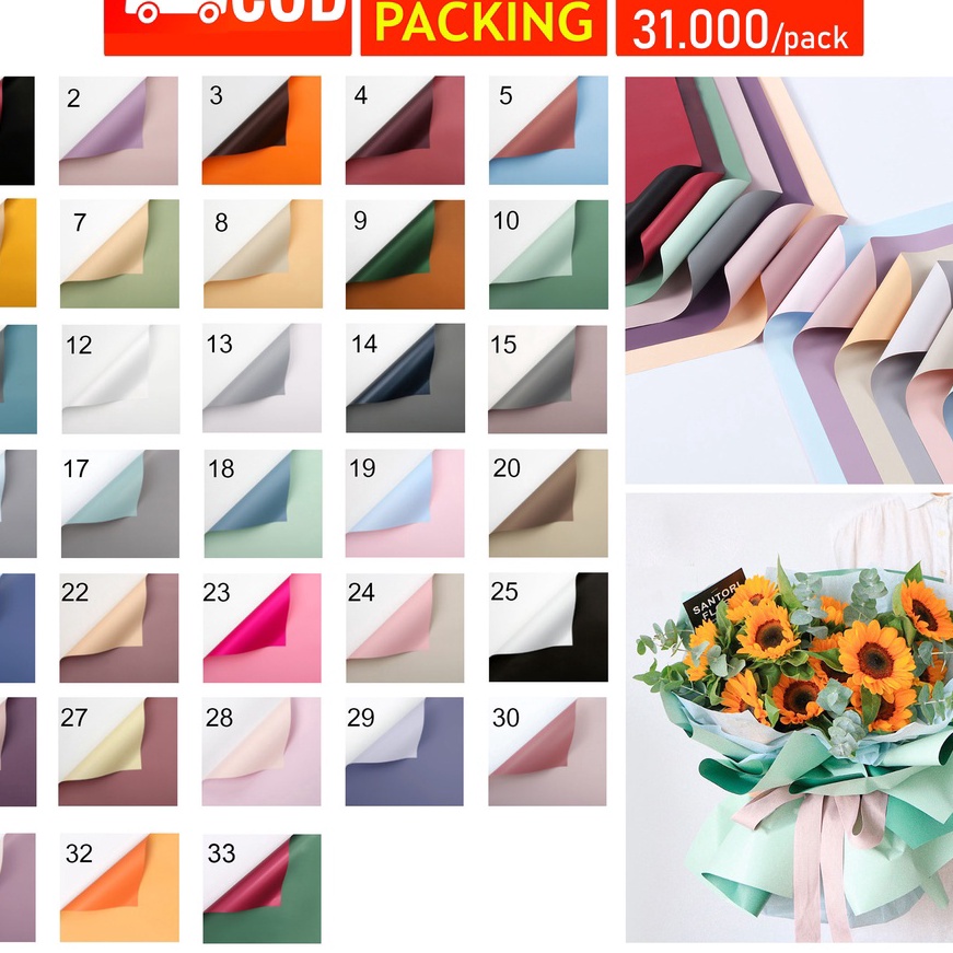 

KF7 2 lembar Flower Wrapping Cellophane Bicolor DoffKertas Buket Dua Warna