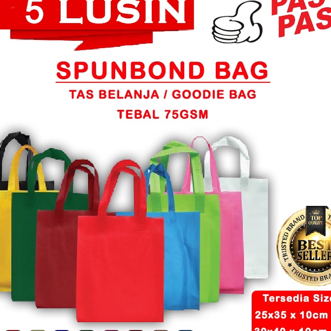 

Extra Spunbond Goodie Bag Tas Belanja PAKET 5 LUSIN Model Tali Handle Kantong Kain