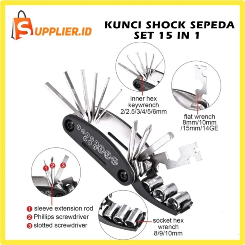 Kunci Shock Lipat Mini Set Kunci Sepeda Motor 15 in 1
