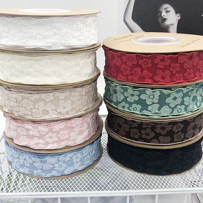 

Terlaris 1ROLL Pita Kain Crinkle 254cm Gelombang Motif Bunga Timbul Pita Buket Hampers