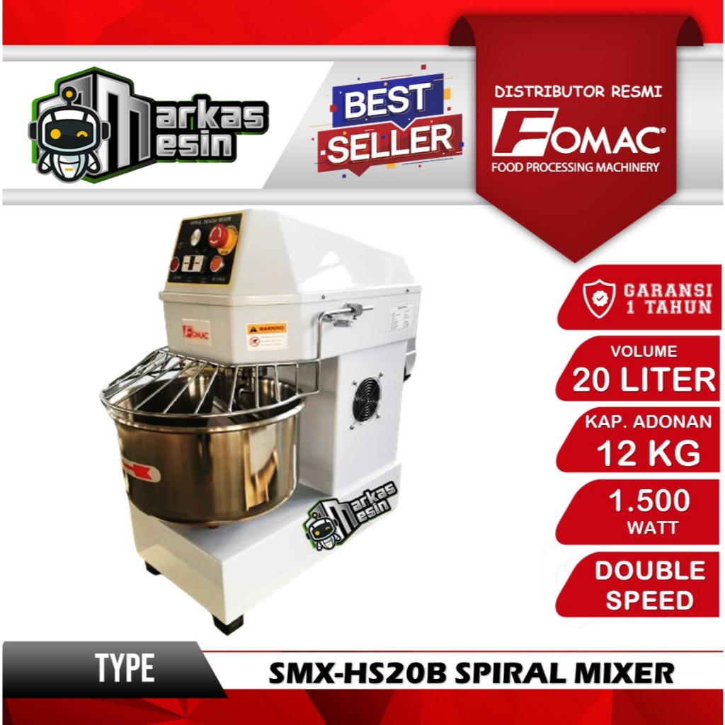 FOMAC Spiral Mixer 20 Liter SMX-HS20B Mesin Pengaduk Adonan Spiral Roti Donat