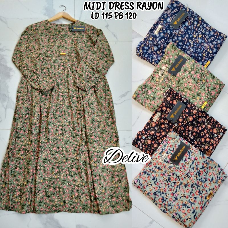 Midi Dress Rayon motif bunga//Midi Dress Rayon//Homey Dress Rayon