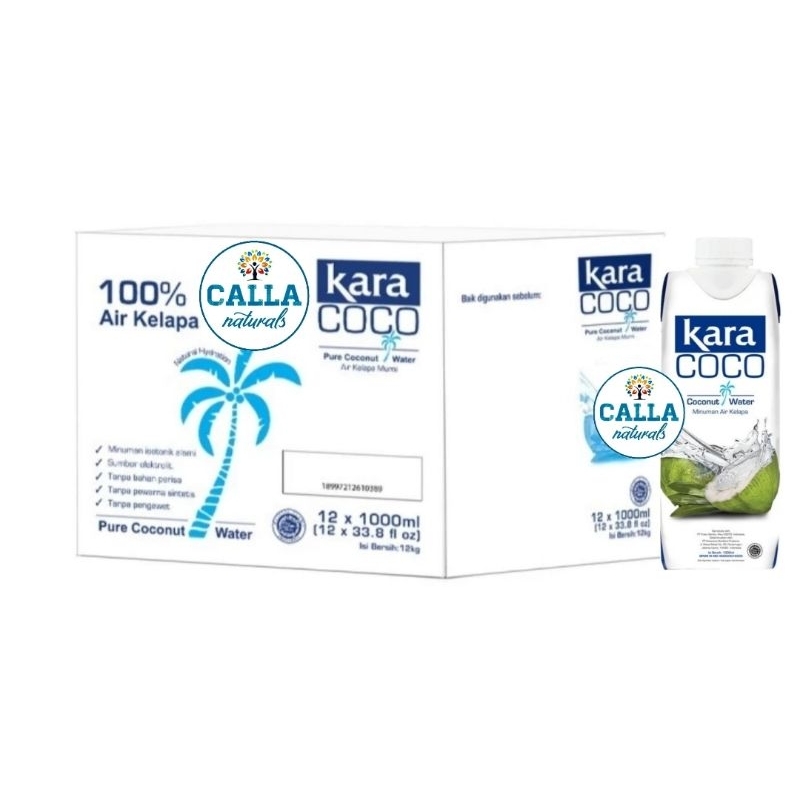 

1 DUS (12pcs) KARA 100% PURE COCONUT WATER 1 liter / 1000 ml | AIR KELAPA ASLI MURNI