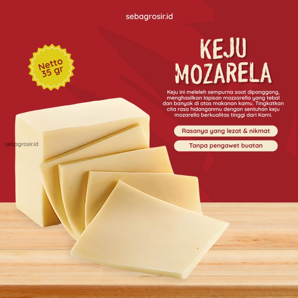 

Keju Mozarella Melar Lumer Cheese 35 Gram By Sebagrosir