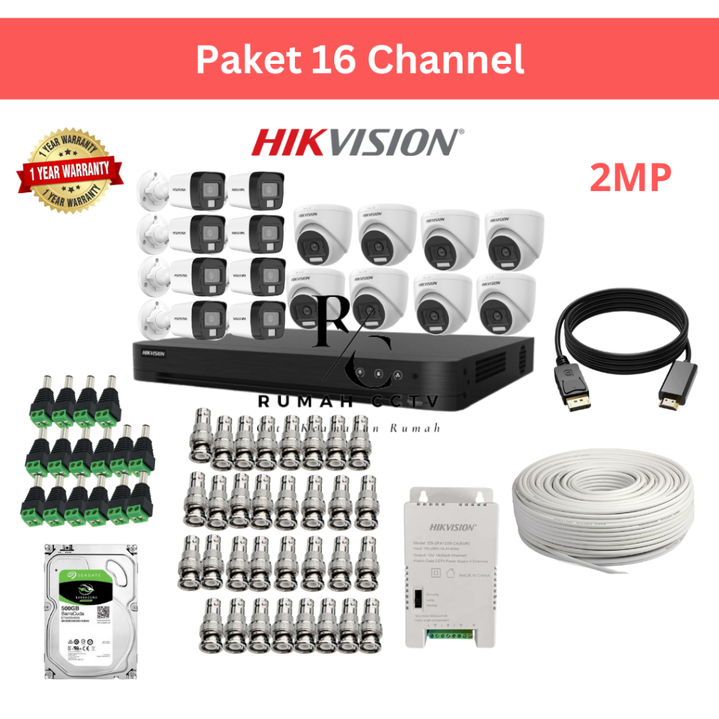 PAKET CCTV HIKVISION 16 CHANNEL 3K SMART HYBIRD LIGHT CCTV ANALOG