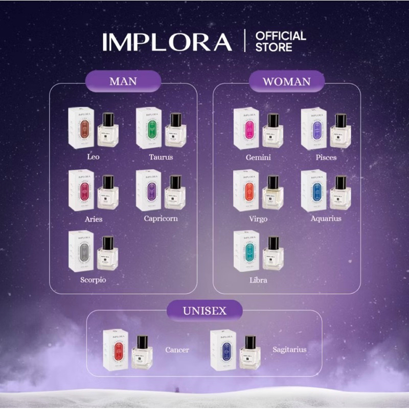 Implora zodiac series parfum tahan lama/aroma mewah/untuk cewek dan cowok