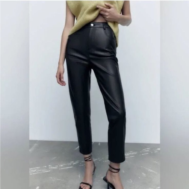 Zara Pants Faux Leather celana kulit imitasi wanita original new