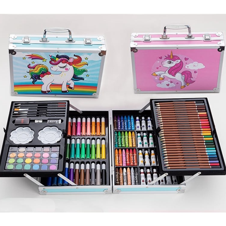 

GU Crayon Set 145pcs Koper Aluminium Besi Krayon Pensil Warna 145 Pcs Box Alat Lukis Anak Koper Set KODE F3O9