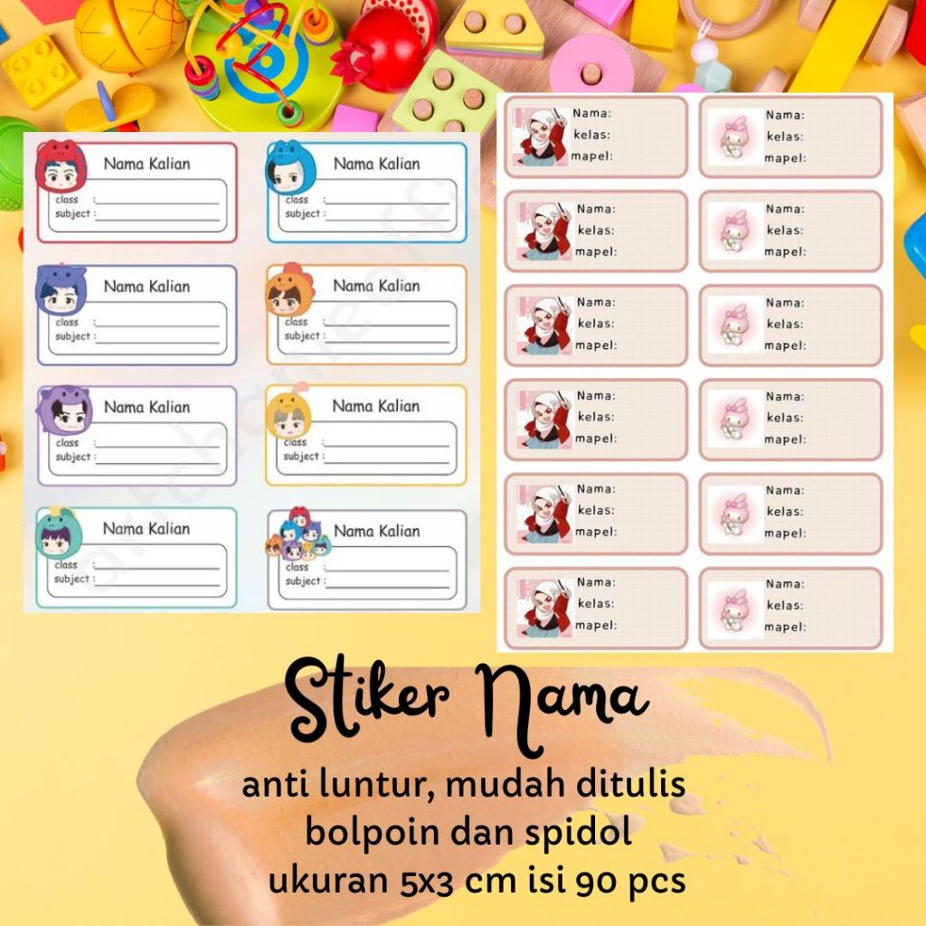 

90PCS - STIKER NAMA BUKU PELAJARAN GAMBAR UNIK