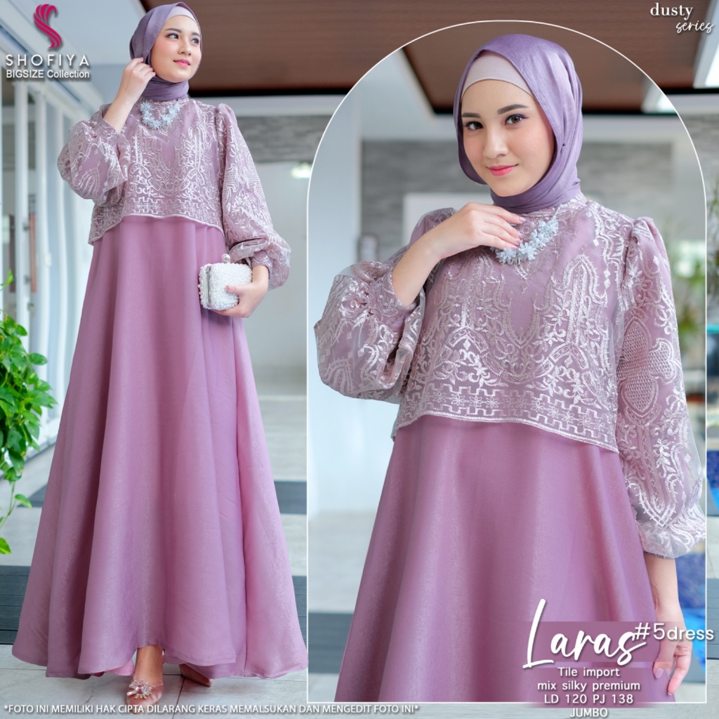 Lars dress gamis gaun pesta wanita muslim jumbo ld 120 tile polos mewah elegan import kondangan