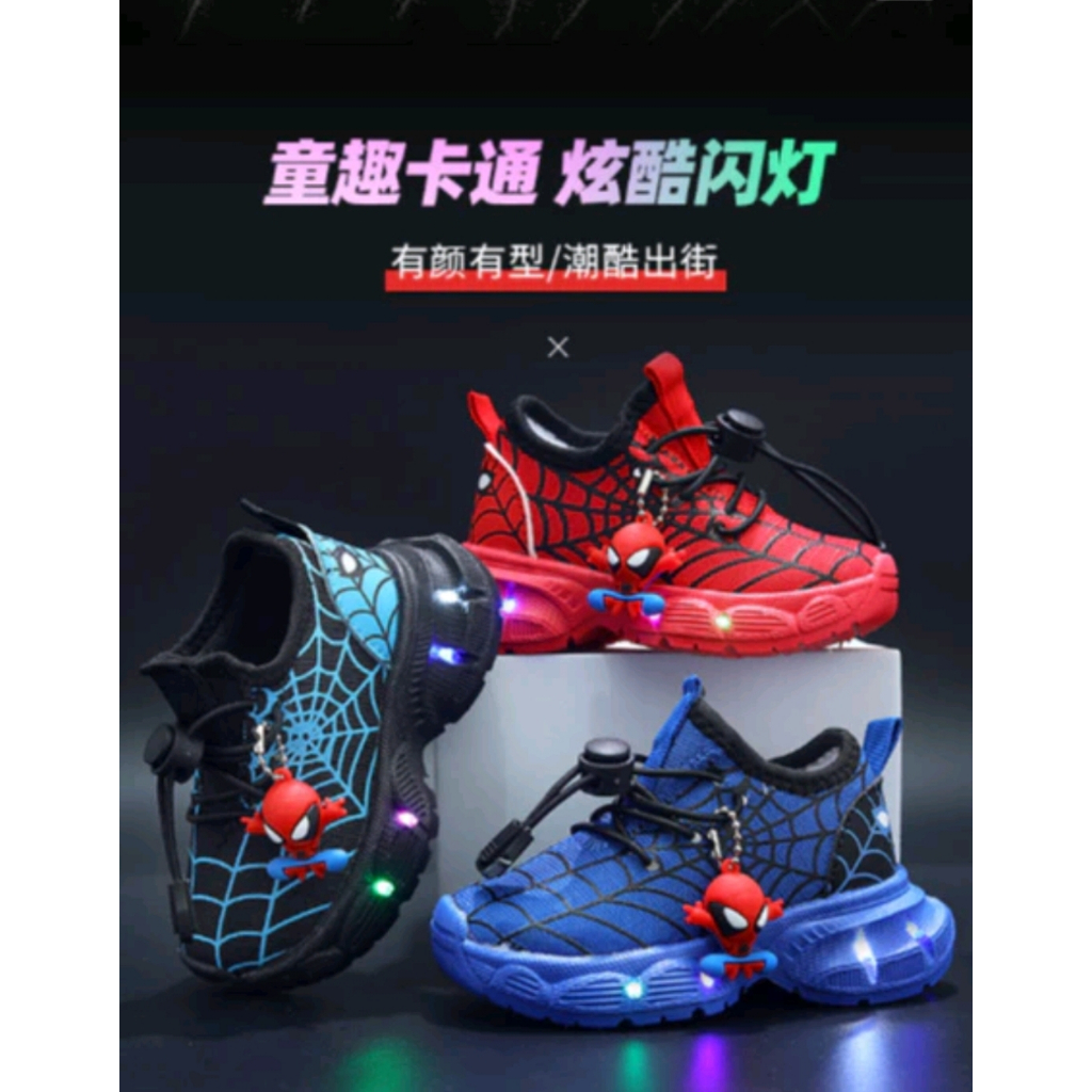 Sepatu Sport Spiderman LED Anak Laki-Laki Keren Umur 1-6 Tahun/ Sepatu Sneakers Import Spider Anak C