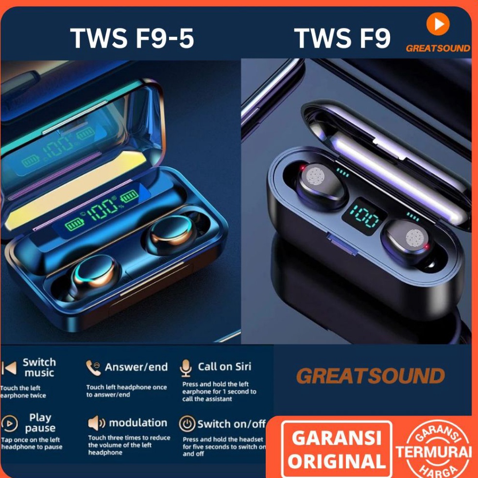 SALE Headset TWS F9 TWS F95 Stereo TWS Bluetooth F9 Headset Bluetooth F9 Headset Powerbank Earphone 
