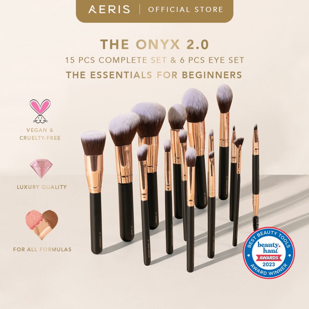 Aeris Beaut The Onyx 2 Brush Set  15 pcs Complete Set  Alat Make Up Kuas Rias Lembut Premium 1 Set L