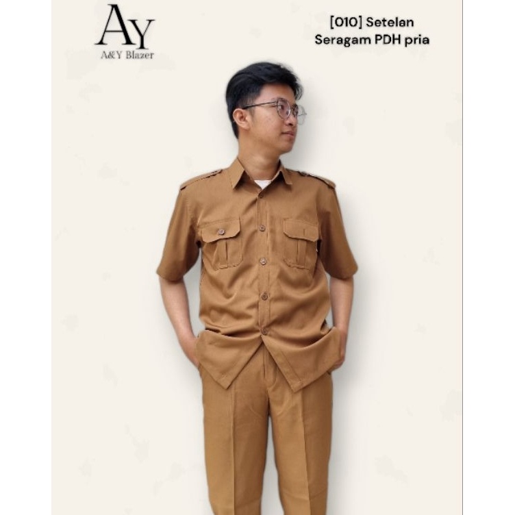 KODE A23R 1 Setelan Baju Seragam Pemda PDH pria Warna Khaki Tua Navy Biru Dongker Abu  Bahan Semi Wo