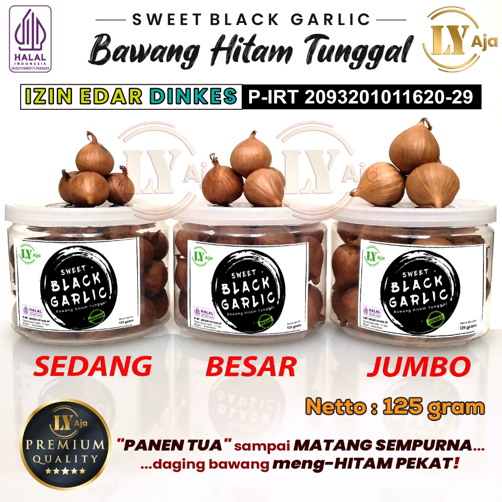 

Bawang Hitam Tunggal Lanang 125 Gram LY Aja Jumbo Besar Sedang Kecil Super Premium Sweet Black Garlic 125 Gr