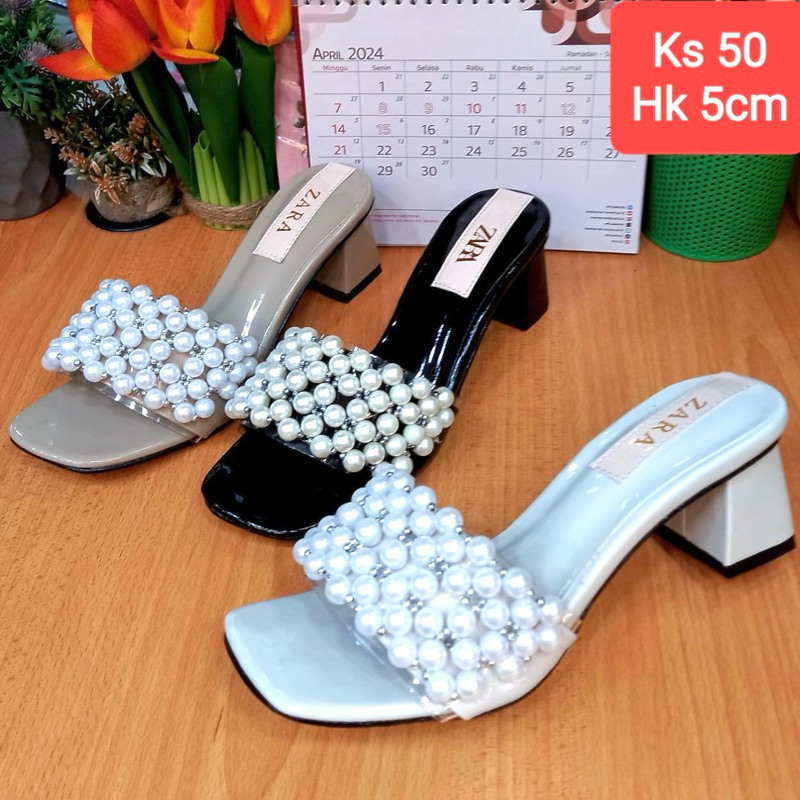 RN - ZARA HEELS MUTIARA ZARA PEARL HEELS WANITA 5cm HEELS IMPORT GOOD QUALITY