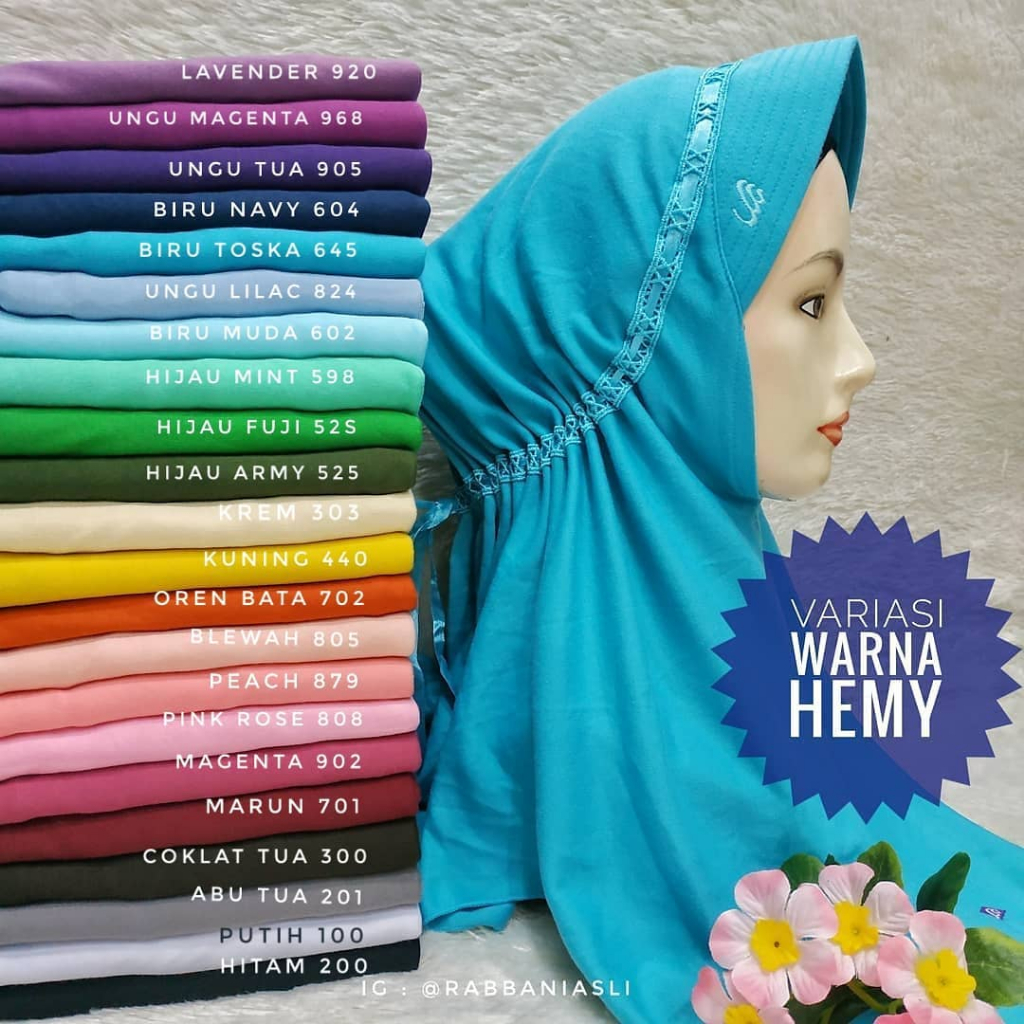 Size L Rabbani Asli Kerudung Hijab Jilbab Kerudung Sekolah Instan Hemy Warna Lengkap