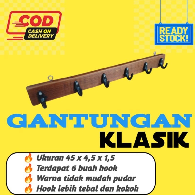 Gantungan Baju Kayu/Kapstok Tempel Pintu Dan Dinding Estetik Klasik, Termurah