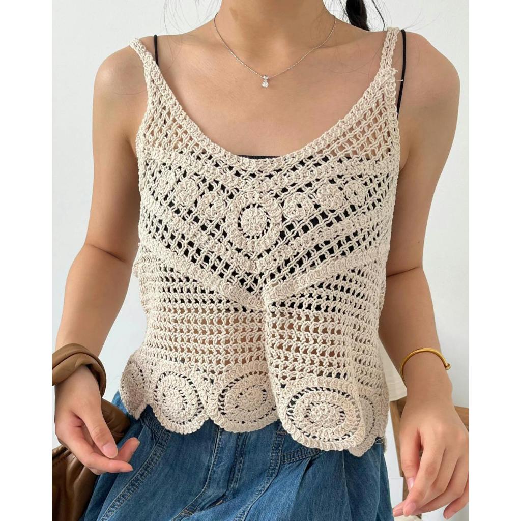 Sunday Crochet Vest TankTop Rompi Atasan Baju Pakaian Wanita Cewek