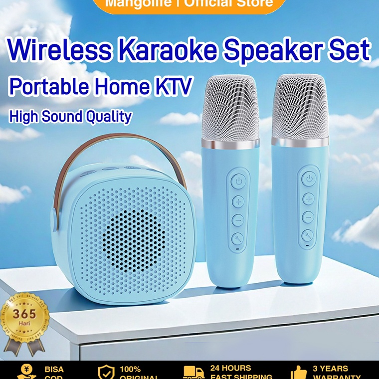 Mini Speaker Bluetooth 2 Mic 1 Set Karaoke Speaker Bluetooth Full Bass Portable Wireless Karaoke Mic