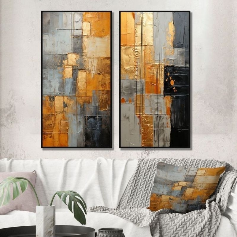 lukisan abstrak besar 1 pasang isi 2 150 x 80 cm plus bingkai frame dinding ruang tamu kamar tidur r