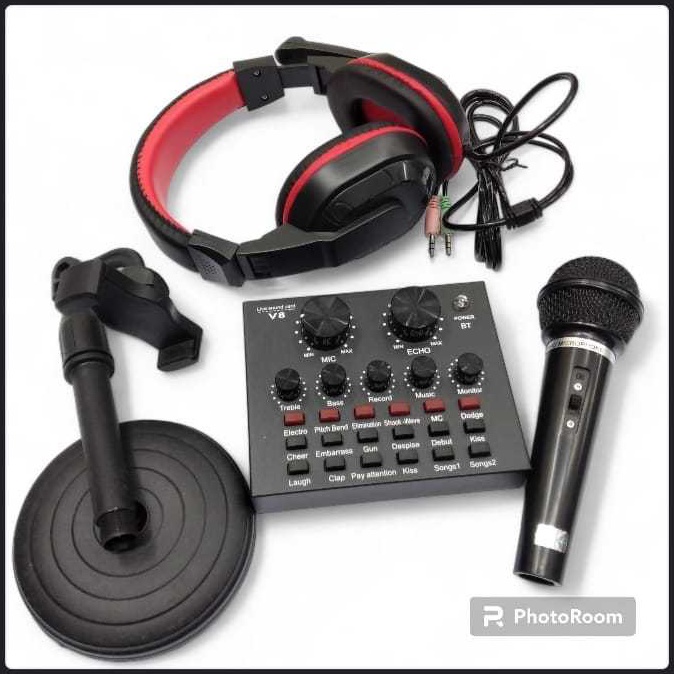 KODE R3V Soundcard KARAOKE DI RUMAH Bluetooth Live Mixer Broadcast Audio USB External Soundcard V8