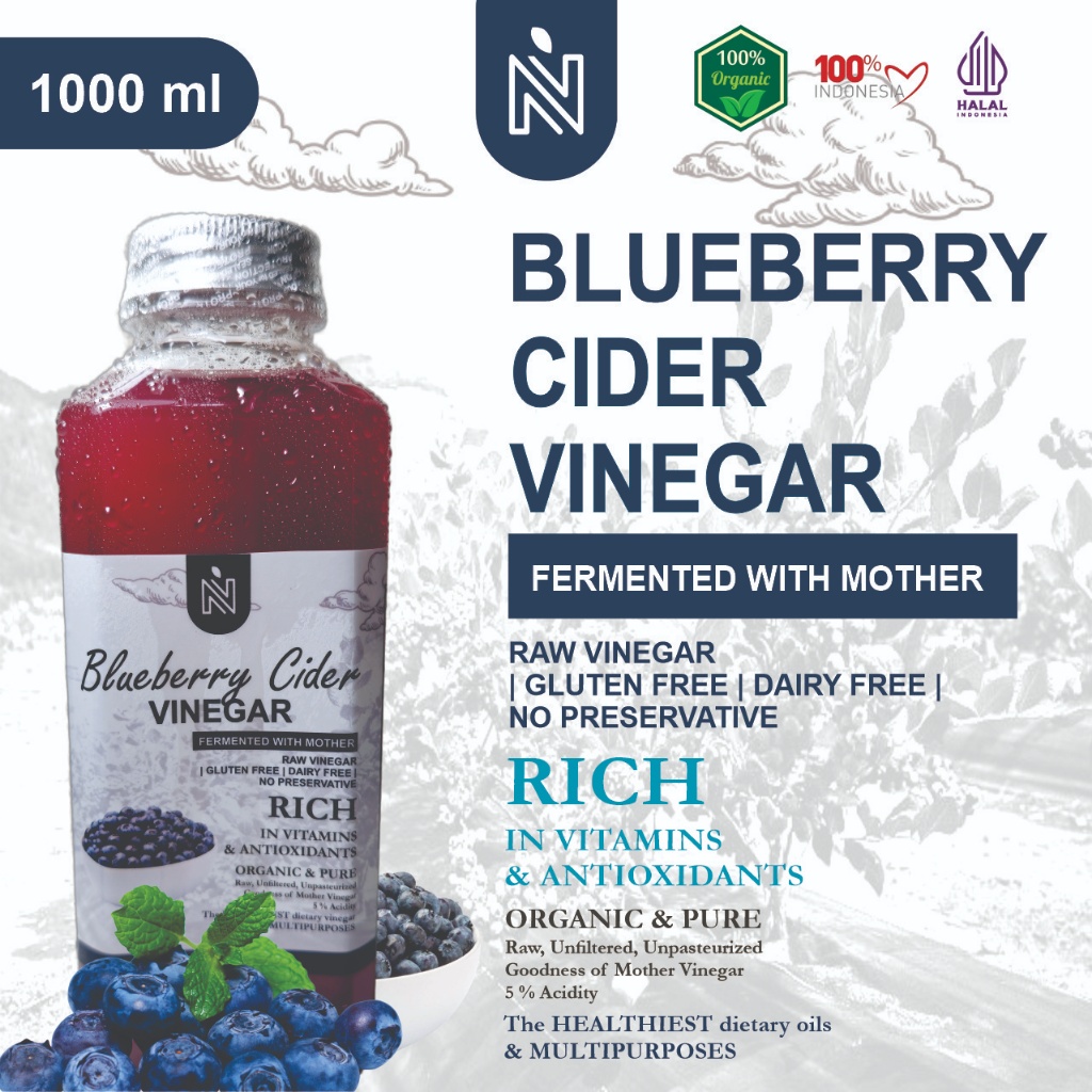 

BENUTRIVA Cuka Blueberry 1 Liter dengan Endapan Mother Fermentasi Probiotik /Blueberry Cider Vinegar