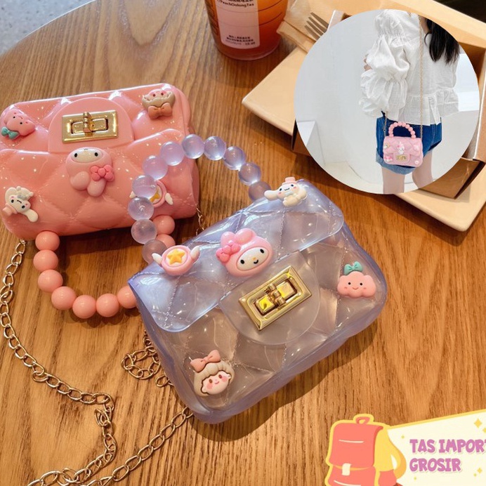 Model Keren  TAS IMPORT GROSIR  T564 Jelly Bag Mutiara Fashion Korea  Tas Jelly Mini Anak Karakter  