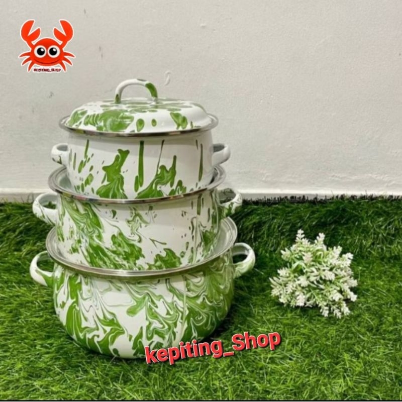 Panci Blurik Gaspan / Panci Blurik Set 16,18,20 Cm • Gaspan Panci Set Enamel • Panci Masak Obat • Pa