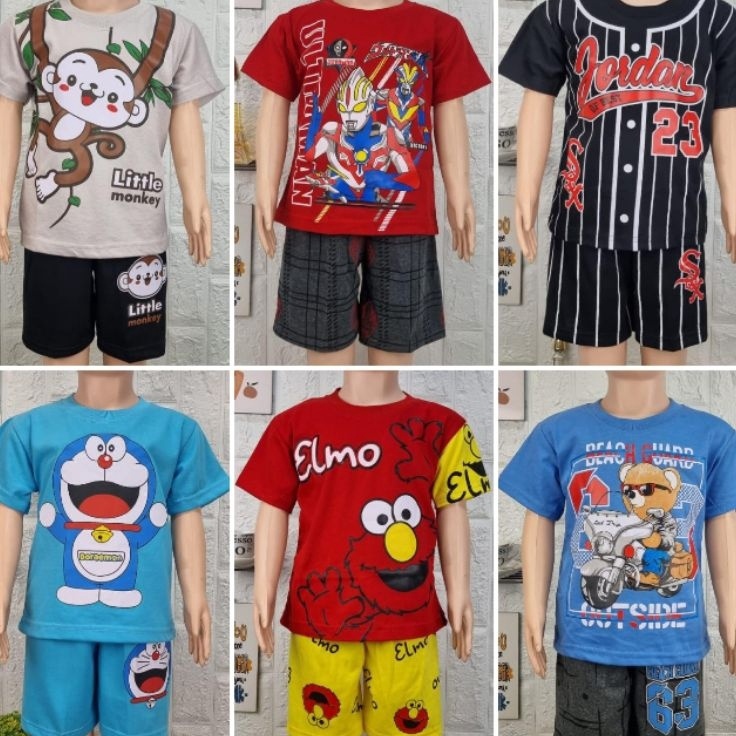 Best Update  GROSIR MJR  BAJU ANAK SET PENDEK COWOK MOTIF BARU