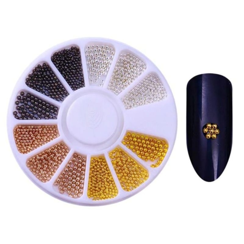AKSESORIS CANGKANG BULAT GOLD DAN CAMPURAN BENTUK/AKSESORIS NAIL ART 12 set
