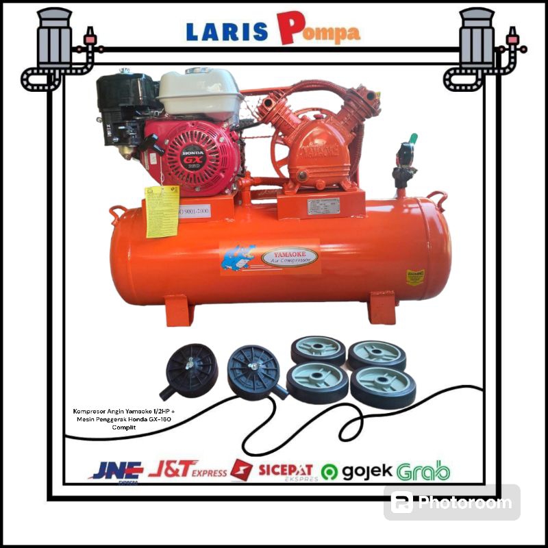 Kompresor Angin Yamaoke 1/2HP + Mesin Penggerak Honda GX-160 Complit