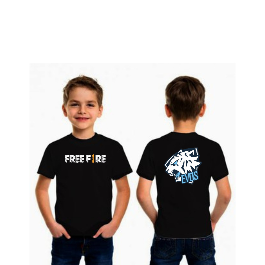 Kaos Anak Tanggung Free Fiee Gaming FF / Kaos Anak Evos,Rrq,Aura,Onic,Geek Gaming Estimasi 3-14thn