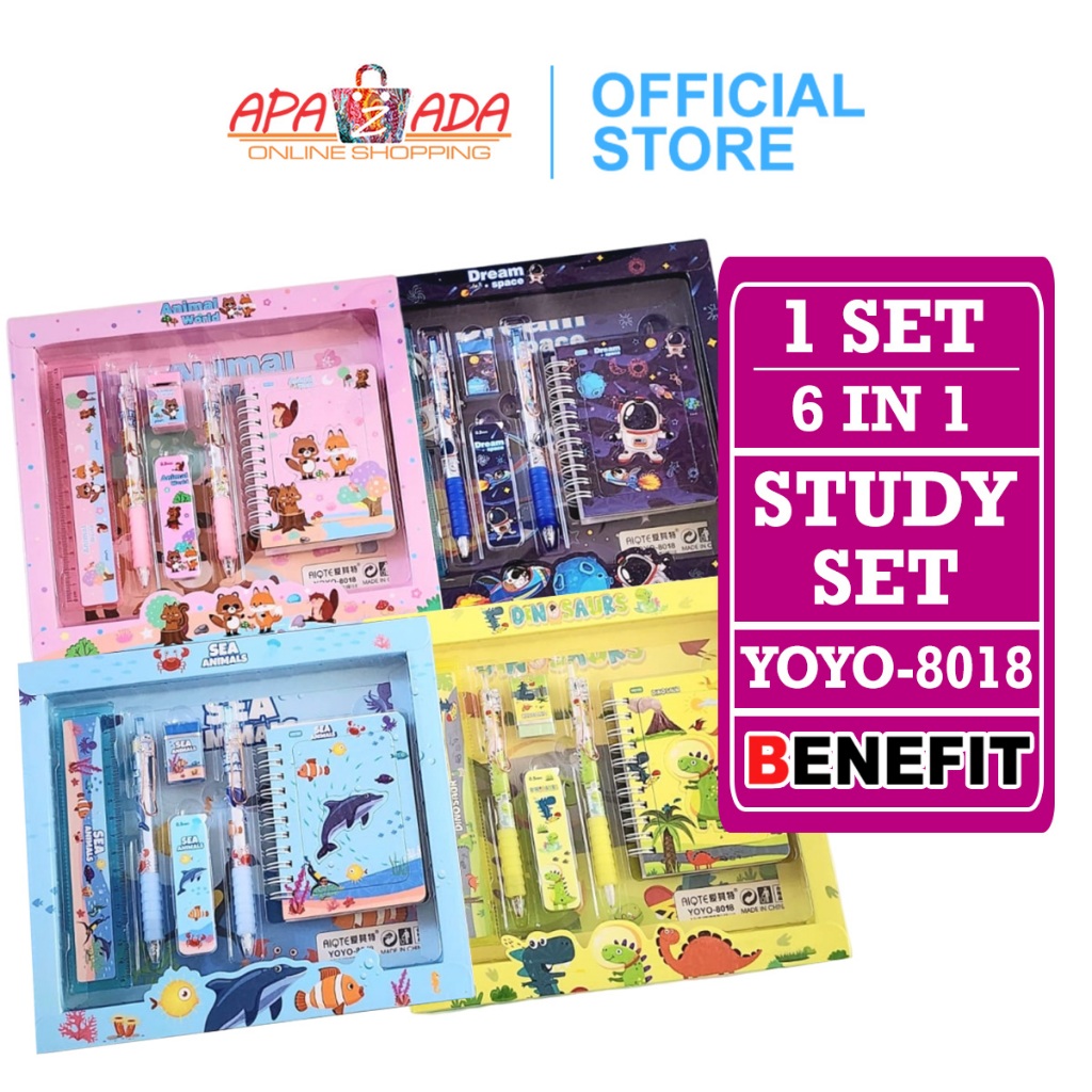 

Apazada - Stationery Set Isi 6 / Study Set YOYO-8018 / Set Perlengkapan Alat Tulis 6 in 1