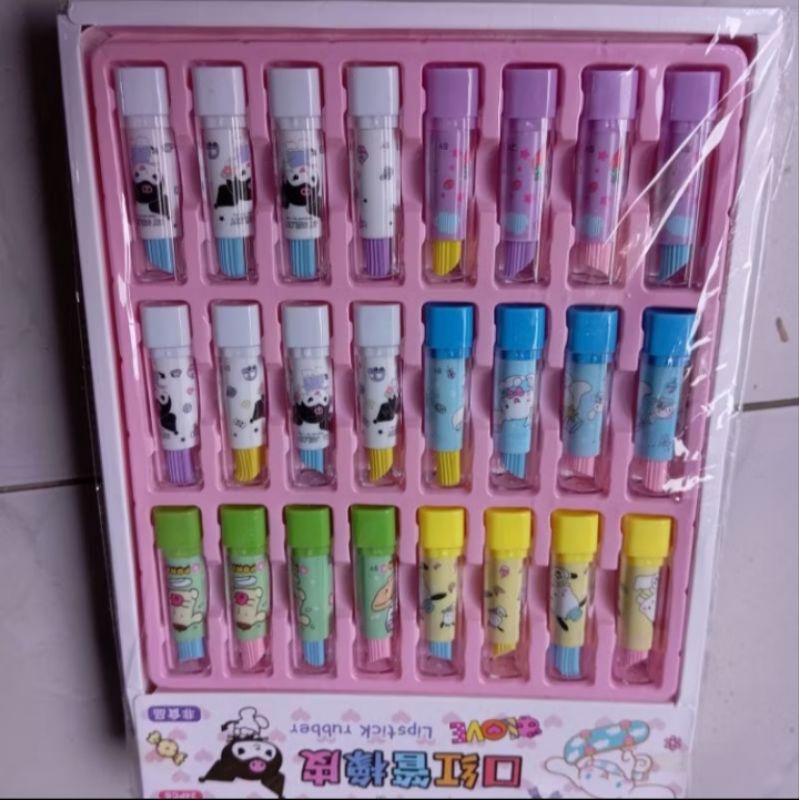 

paket 3pcs penghapus model lipstick Yubber penghapus pinsil sanrio 3pcs karakter lucu