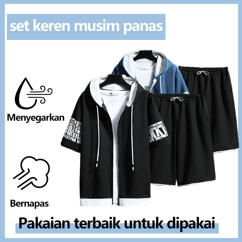 baju setelan pria kaos celana pendek setelan import  celana pendek kaos baju 1 set pria baju setelan