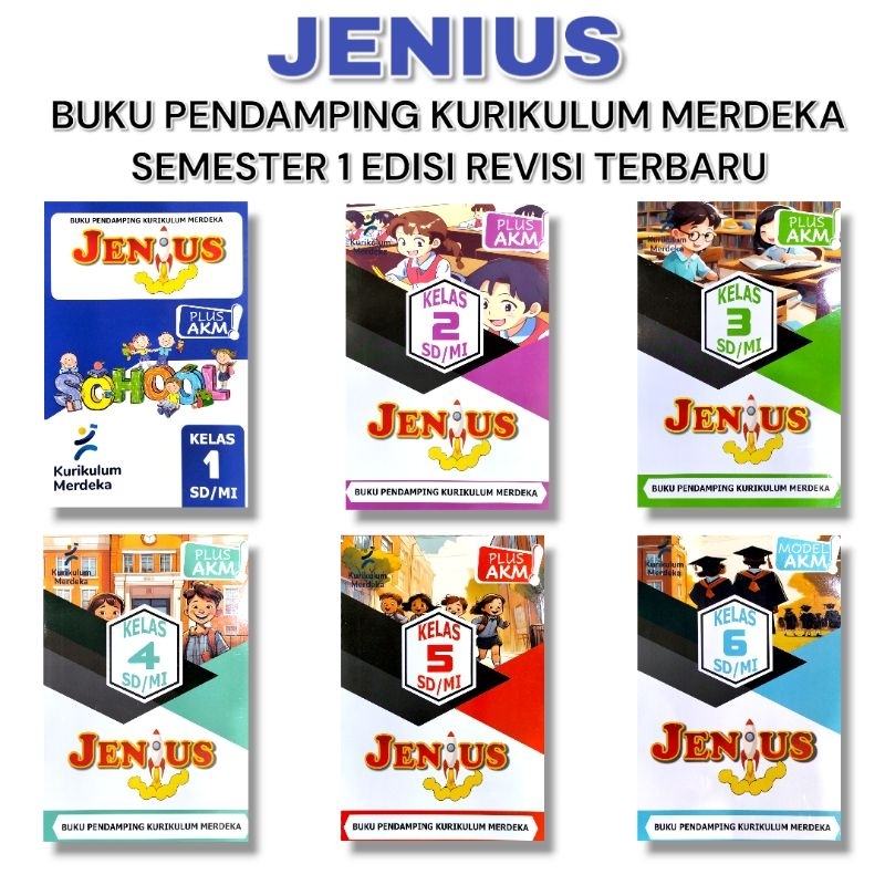 Buku JENIUS Plus AKM Untuk SD / MI Kelas 1 - 6 Semester 1 Edisi Revisi Terbaru.