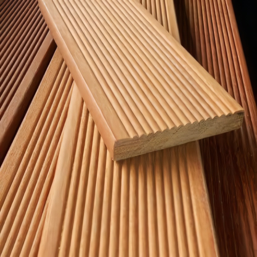 Lantai Kayu Taman Tutup Chamber Kolam Ikan Koi Decking Bengkirai Uk 1.9 x 9cm Non Ulin Merbau