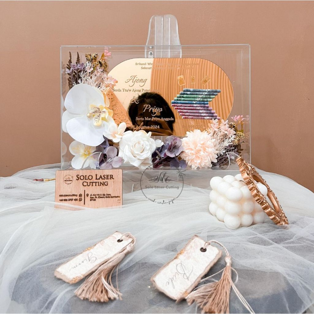 Mahar Botanique Oval Landscape Akrilik Miror Mahar Pernikahan GIFT ANNIVERSARY BIRTHDAY PIGURA MAHAR